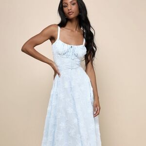 Lulu's Elegant Light Blue Lace Midi Dress